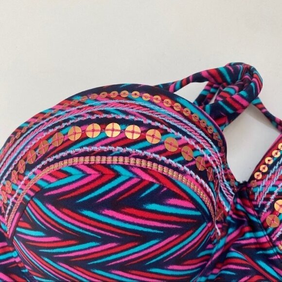 Target Xhilaration Sz Med Bikini Halter Top Multicolored Sequin Trim - Picture 3 of 5